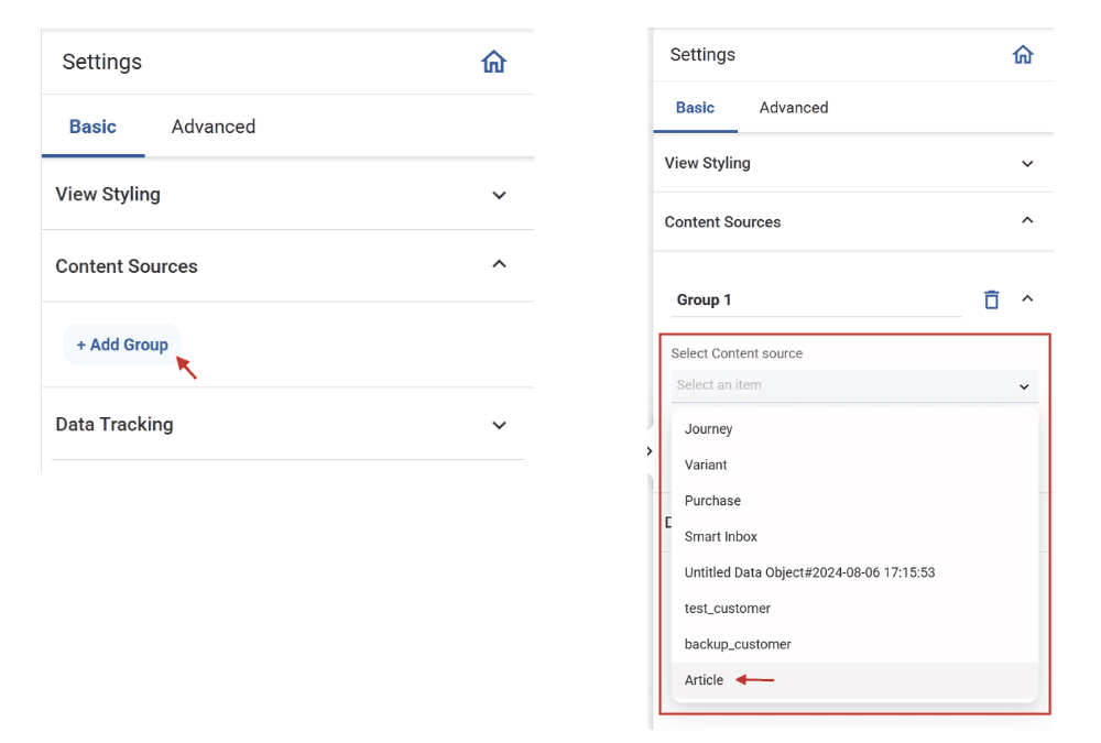 Select Content Source Dropdown