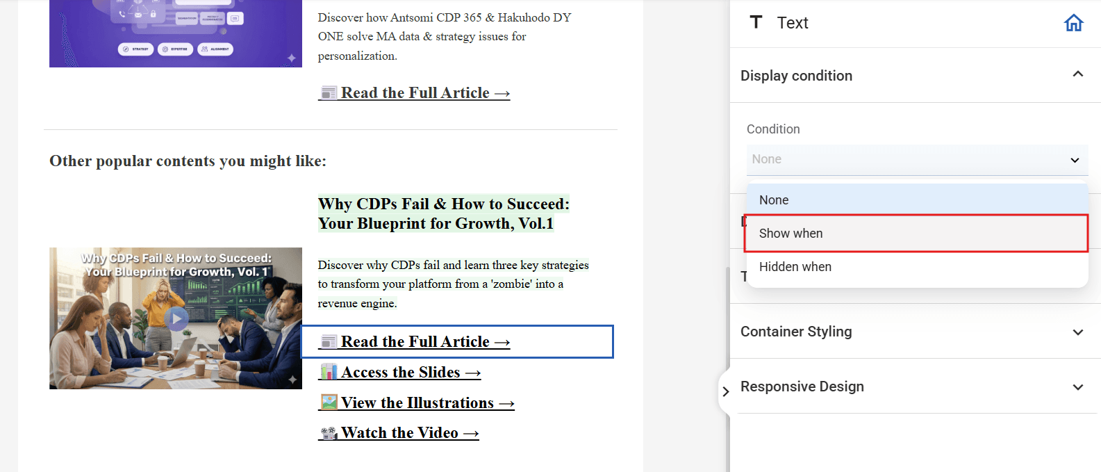 Display Condition Settings