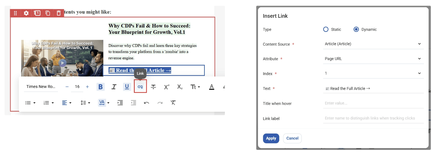 Dynamic Link Setting for CTA