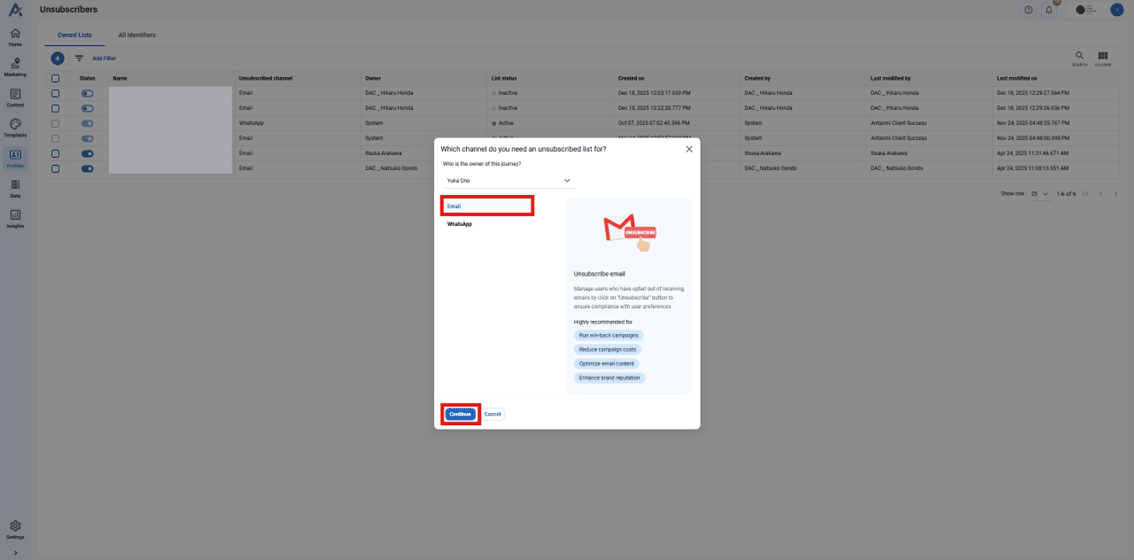 Select Email Channel
