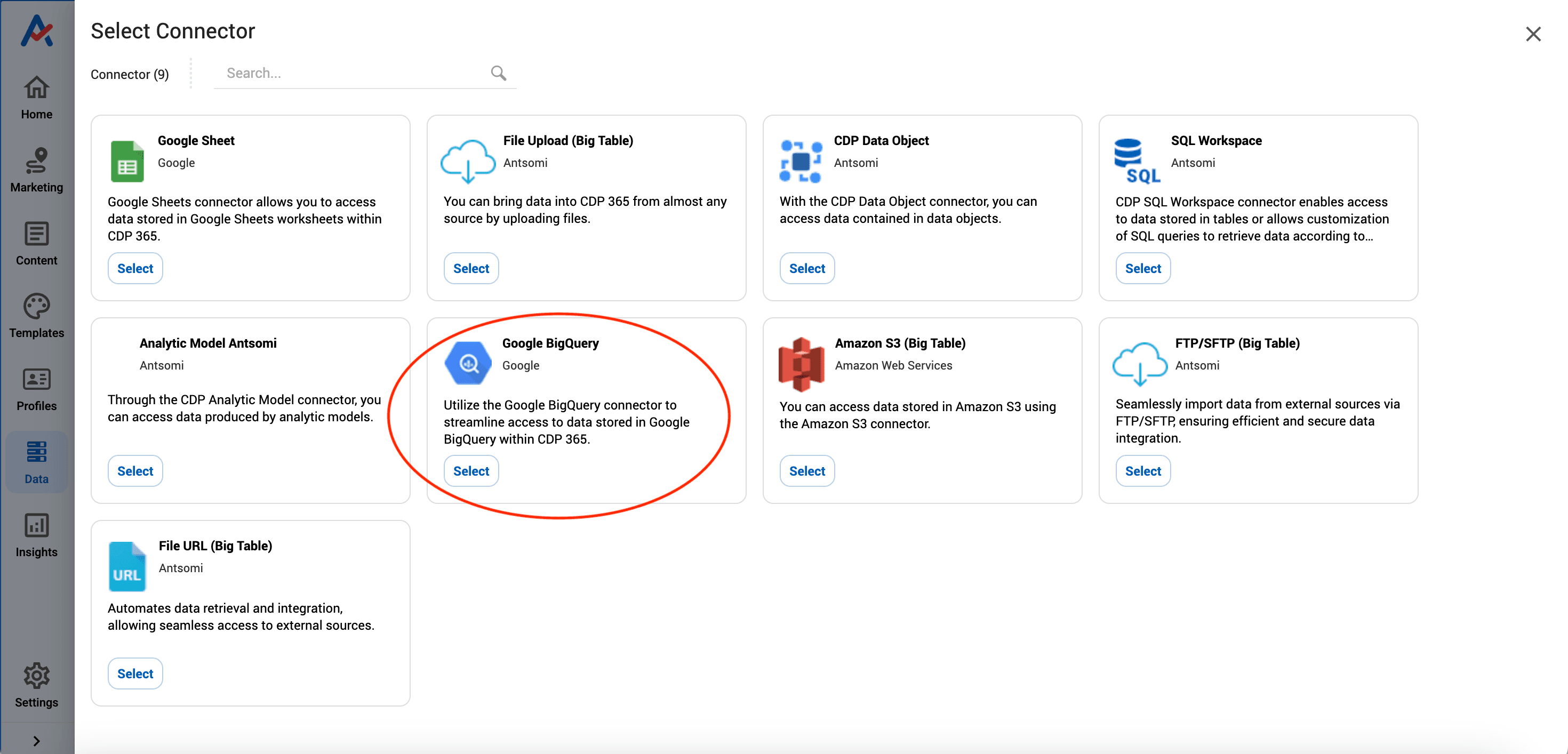 Select BigQuery Connector