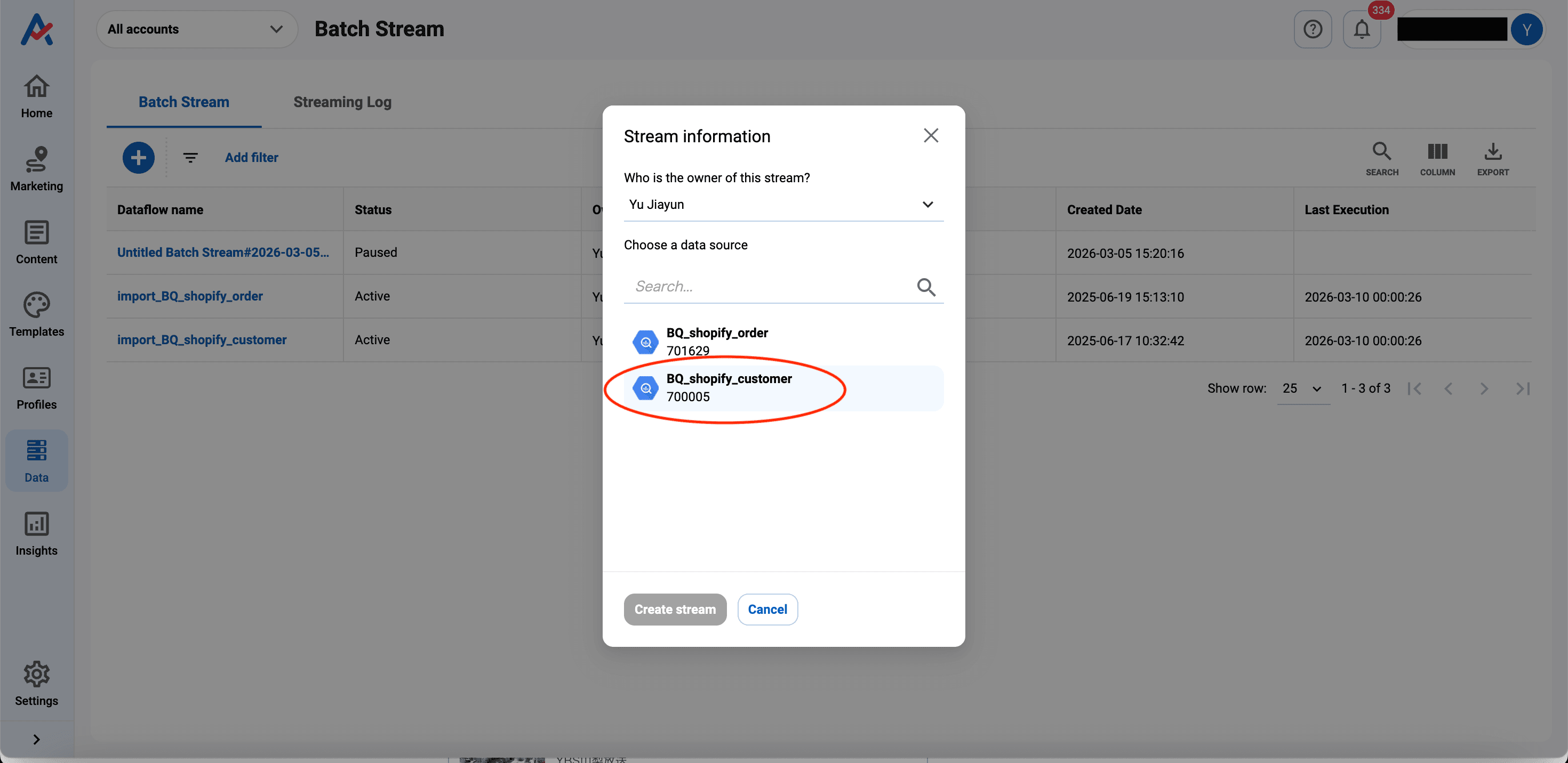 Set BigQuery as input